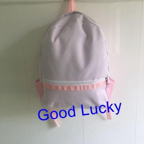 20pcs/lot free shipping wholesale personalized monogram 3 colors seersucker backpack toddler student school bags seersucker bags