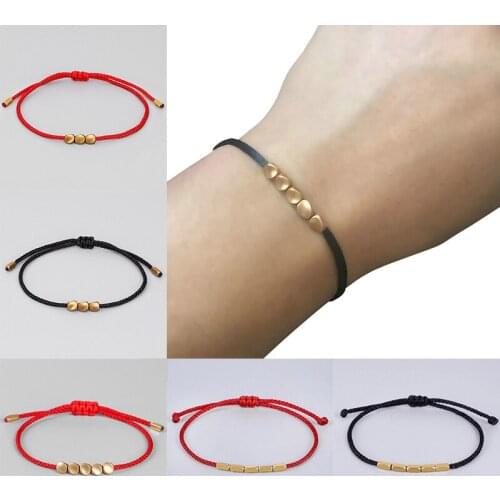 2020 new hot sale hand-woven red rope bracelet creative irregular copper beads Black rope bracelet couple bracelet