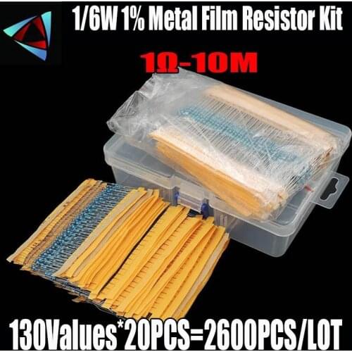 2600pcs 130values 1/6W 1% Metal Film Resistors Assorted Pack Kit Set Lot Resistors Assortment Kits Fixed capacitors