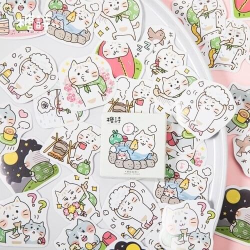 45PCS/box New Lovely Cat Travel Paper Lable Sealing Stickers Crafts Scrapbooking Decorative Lifelog DIY Stationery Sticker