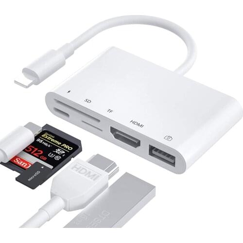 5in1 for Apple iPhone iPad Lightning to HDMI Adapter OTG Cable 1080P AV Adapter SD TF Card Reader USB Charging Camera Adapter