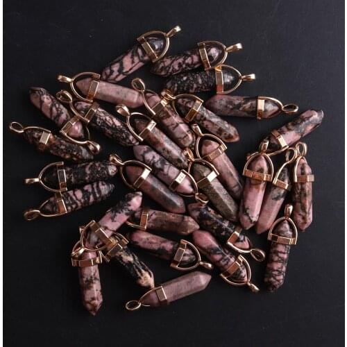 50pcs Rare Natural Stone Necklace Pendants For Jewelry Making Rhodonite Zebar Jaspers Lapis lazuli Druzy Reiki Pendulum Amulet