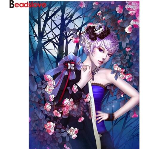 Cartoon girl flower 5d diy diamond painting full square round drill diamond embroidery cross stitch puzzle pictures mosaic art