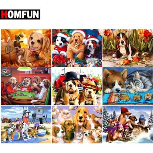 HOMFUN Diamond Painting Full Square/Round Diamond "Colorful dog hat" Pattern Embroidery Cross Stitch 5D Rhinestone Painting