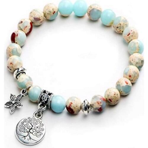High Quantity Natural Stone Rosary Bracelet Men Amazonite Beads Lava Healing Reiki Tree of Life Yoga Bracelets For Women Jewelry