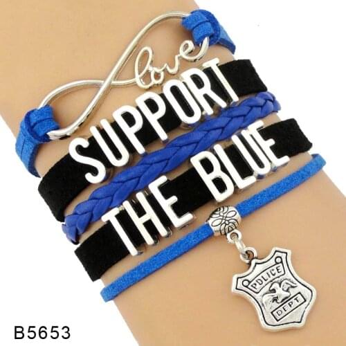 High Quality Policemen Support Back The Blue Line Police Law Enforcement Officer LEO Dog Sister Dad Wife Mom Bracelets for Women