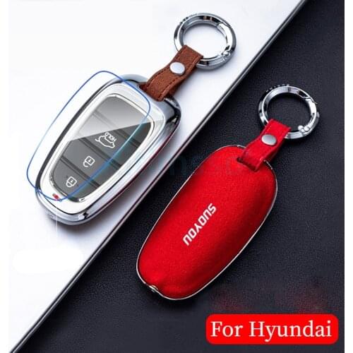 Zinc Alloy + Suede Leather Car Key Cases Cover for Hyundai Sonata Tuscon Nexo 2019 2020 2021