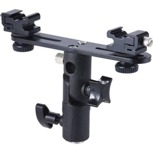 Double Hot Shoe Flash Umbrella Holder Light Stand Speedlight Bracket Mount for Photo Video Photography DSLR Camera