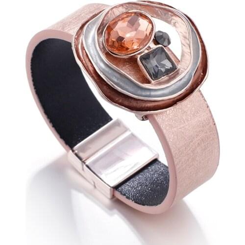 Elegant Leather Magnetic Buckle Bracelets For Women 2020 Fashion Metal Charm Ladies Bohemian Wide Wrap Bracelet Party Jewelry