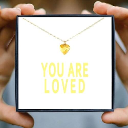 IcareU Wedding Cut Face Heart Love Necklace You Are Loved Make A Wish Card Gift Box Alloy Clavicle Short Chain New Arrival 2021