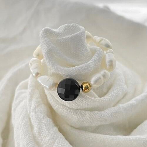 Handmade Natural Stone Beaded Rings for Women Korean Fashion Elastic Rope Pearl Ring Elegant Simple Charm Party Jewelry Gifts