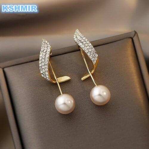 Korean Fashion Geometric Metal Pearl Pendant Drop Earrings For Woman 2021 Gothic Girls Elegant Jewelry Wedding Set Accessories