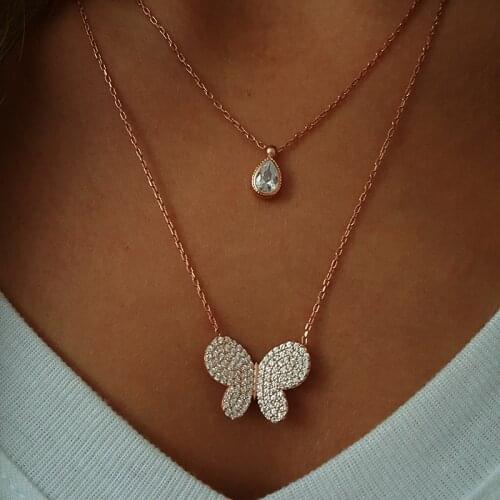 Butterfly Pendant Necklace Butterfly Charm Layer Women Necklace 925 Sterling Silver Chain Necklaces Trendy Jewelry Accessories