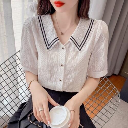 Summer Doll Collar Chiffon Shirt Womens Summer Dress 2021 New Fashion Trendy Thin Short Sleeve Top