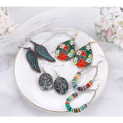 Makersland Vintage Earrings For Women Tree of Life Earring Wing Shape Accessaries Colored Beads Unique Design Earring Femme Gift