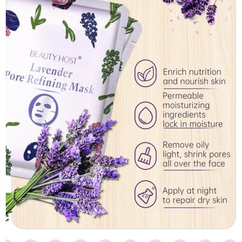 Beauty Host Lavender Pore Refining Facial Mask Moisturizing Whitening Anti-Aging Nourish Skin Care 5PCS