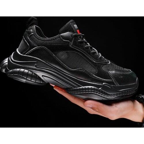 Mens Summer Casual Shoes Thick Soled Fly Woven Mesh Surface Hollow Breathable Lace Up Sport Shoe Comfortable Non Slip Dad Shoes