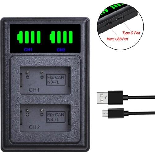NB-7L NB7L NB 7L Battery Charger with USB and Type-c Port for Canon PowerShot G10, G11, G12, SX30, SX30IS