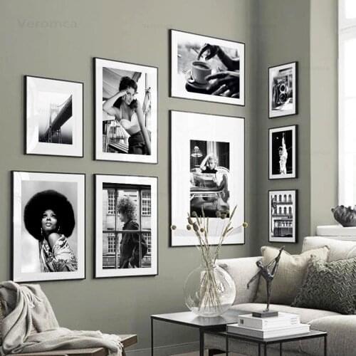 Black and White Poster Bus Coffee Camera Sexy Girl Wall Art Canvas Painting Nordic Home Wall Decor Picture for Interior Loft