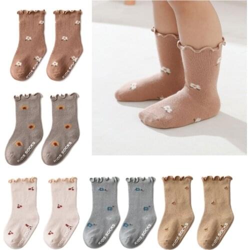 0-5 Years Toddlers Girls Frilly Socks Soft Cotton Baby Ankle Sock Flower Pattern Children Socks Anti Slip Infant Floor Sock 69HE