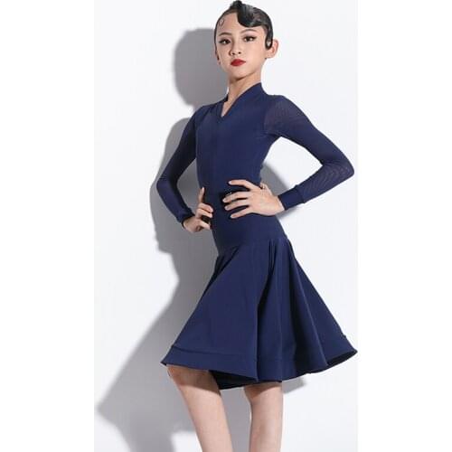 Latin Dance Dress Girls Long Sleeve V-Neck Practice Clothes Professional Latin Competition Dress Rumba Tango Costume DWY5721