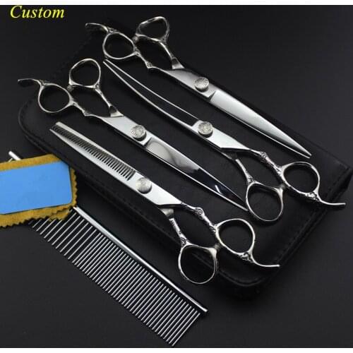 Custom 5 kit Professional japan plum 7 inch Pet dog grooming hair scissors cutting shears thinning barber hairdressing scissors
