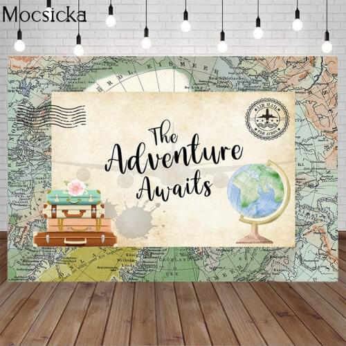 Adventure Photography Backdrop World Map Travel Baby Shower Background Birthday Party Backdrops Floral Globe Decor Photo Studio