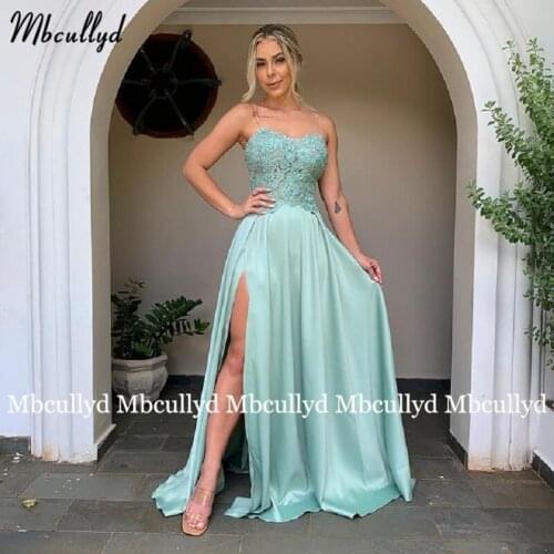 Sexy Lace Applique Evening Dresses New Long Side Split Evening Wear Plus Size Cheap Sale Girls Formal Pageant gala jurk