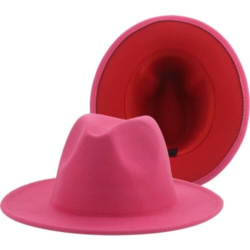 Winter women hats solid patchwork two different color wide brim church Women Hats winter autumn men Panama Hat trilby fedora Hat