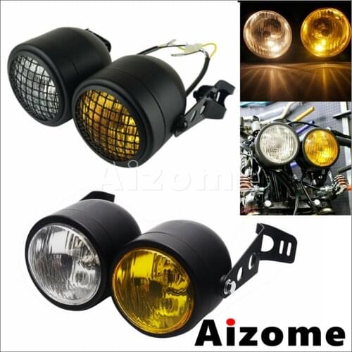 Motorcycle Headlight Hi/Low Beam Dual Headlight For Harley Cafe Racer Bobber Dual Street Sport Naked Double Head Light Headlamp