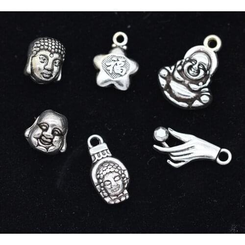 20p Tibetan silver Tone Buddha design necklace bracelet pendants beading bag key rings dangle jewelry making charm spacer beads