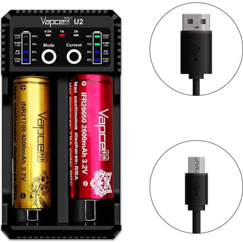 Vapcell U2 2A Smart mini charger USB for Li-ion / Lifepo4 / Ni-MH / Ni-Cd AAA AAAA C D battery charge free shipping high quality