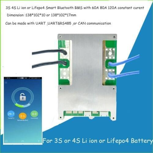 4S or 3S Li ion Battery Smart BMS or 4S Lifepo4 BMS with 60A to 120A constant current and UART or RS485 Communication