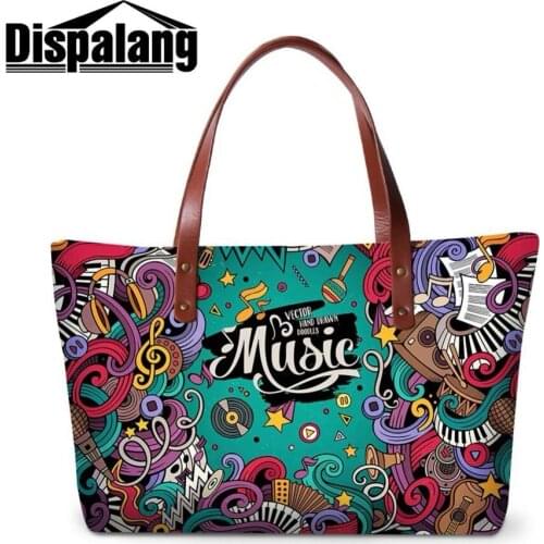 Dispalang Vintage Ladies Handbag Female Totes Bag for Girl Inside Cotton Fabric Casual Handle Bags for Daily Shop Print Music