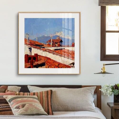 Vintage Nature Landscape Oil Painting Abstract Green Garden Wall Art Canvas Painting Nordic Poster Picture for Living Room Decor