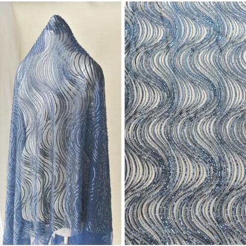 Wave beaded sequins lace fabric striped fairy skirt wedding dress gold loaded childrens clothing cloth DIY accessories CA142