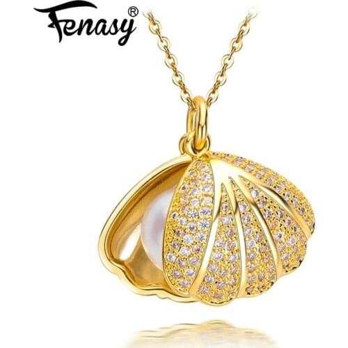 FENASY Silver Natural Freshwater Pearl Necklaces For Women Gold Color Shell Design Pendant Fashion Pearl Jewelry New