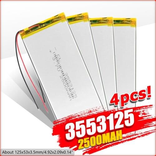 1/2/4 Pieces Durable Large Capacity 3.7V Volt 2500mAh Lithium Polymer Battery With Protective PCB Charging Module 3553125 Li Po