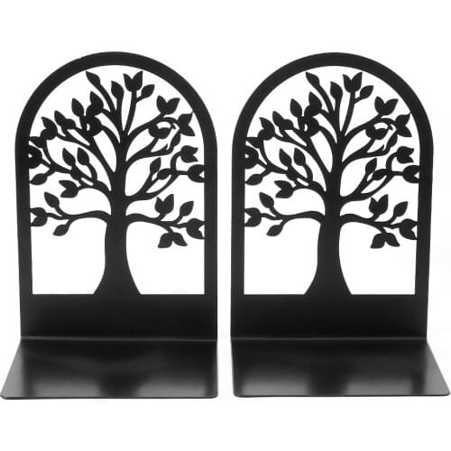 2PCS/Pair Creative Bird Tree geometric Shaped Metal Bookends Book Support Stand Black Color Desk Organizer Storage Holder Shelf