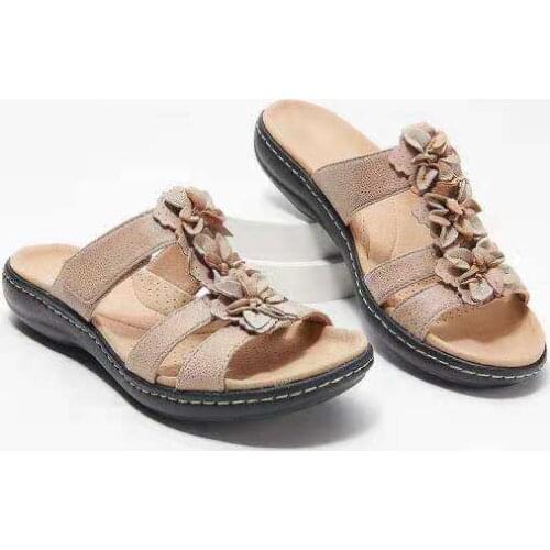 2021 Summer Women sandals Size 43 Fish Hollow Flowers One-word Slippers Womens Leather Wedge Sandals Beach Casual Slippers