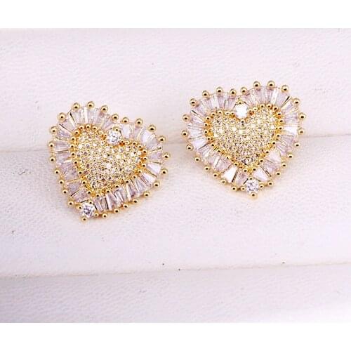 5Pair Top Quality Gold Color Micro Paved CZ Zircon Heart Stud Earrings Jewelry Wedding Earring
