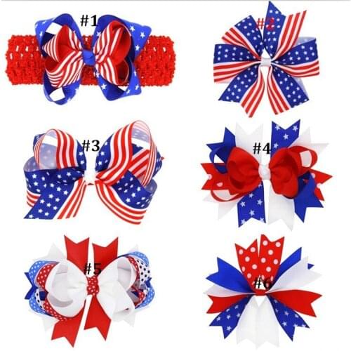 60 pcs/ lot , Cute Grosgrain Ribbon Bow Flower Accessories 6 style -- 4th , July