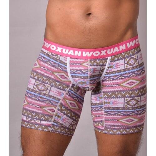 AIIOU Fashion Vintage Print Underwear Sexy Men Boxer Shorts Breathable Male Panties Natural Cotton High Quality Long Underpants