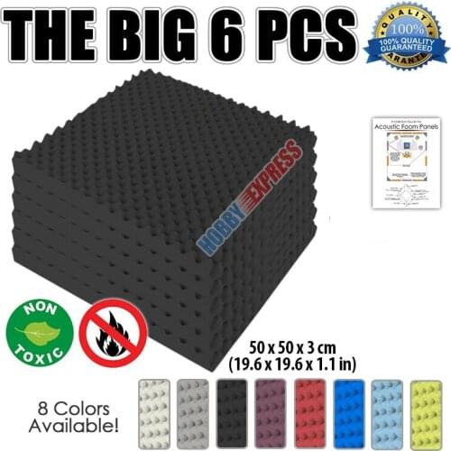 Arrowzoom 50 x 50 x 3 cm (19.6 x 19.6 x 1.1 in) Egg Crate Convoluted Acoustic Studio Foam Sound-Proofing Panel 6 pcs Pack KK1052