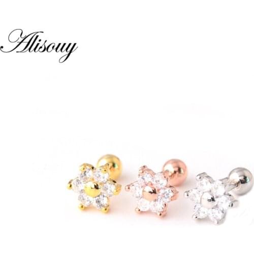 Alisouy 1pc 316l Surgical Steel Clear Gem Zircon Flower Ear Tragus Bar Cartilage Stud Earrings Piercing Girl Fashion Jewelry