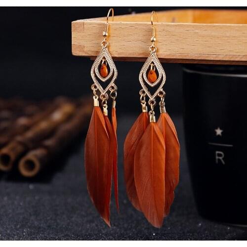 Diamond alloy rice beads tassel Feather Earrings women simple European and American Earrings Bohemian Earrings accessories