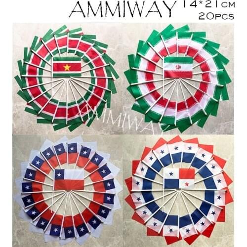 AMMIWAY 14x21cm 20pcs Surinam Iran Chile Panama Promotion Small Hand Waving National Flag Every Country Small Flying Hand Flags