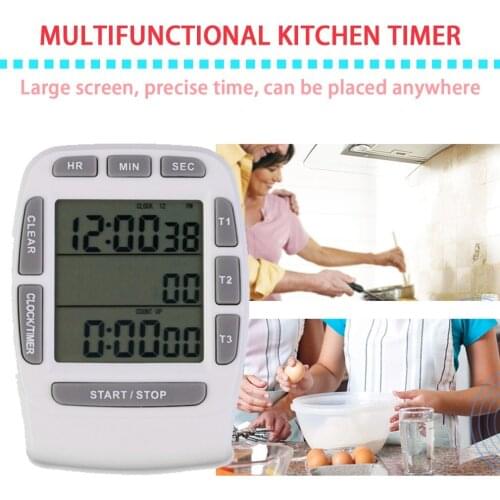 1 Pcs KT001 Triple Timer Clock Kitchen Cooking 3-Line Alarm Multi-Function LCD Digital Count Down Tooll with 2 * AG13 Battery