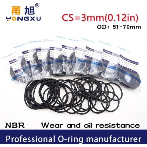 5PCS/lot Black NBR Sealing O-Ring CS3mm Thickness OD51/54/55/56/57/58/60/65/68/70*3mm O Ring Seal Rubber Gasket Rings Washer