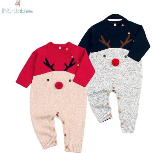 Baby Winter Clothing Childrens Clothes Girls Newborn Chiristmas Long Bodysuit Boys Long-sleeved Jumpsuit Kniting Sweater Suits